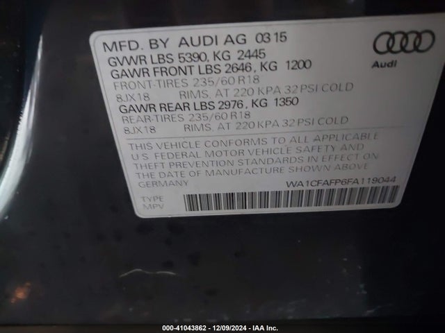 Audi Q5 2.0t Premium 2015 WA1CFAFP6FA119044 Image 9
