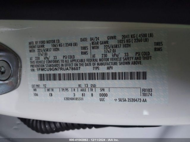 1FMCU9GN7RUA78607 Ford Escape Active
