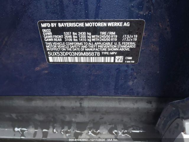 2022 BMW X3 5UX53DP03N9M86878 Photo 8