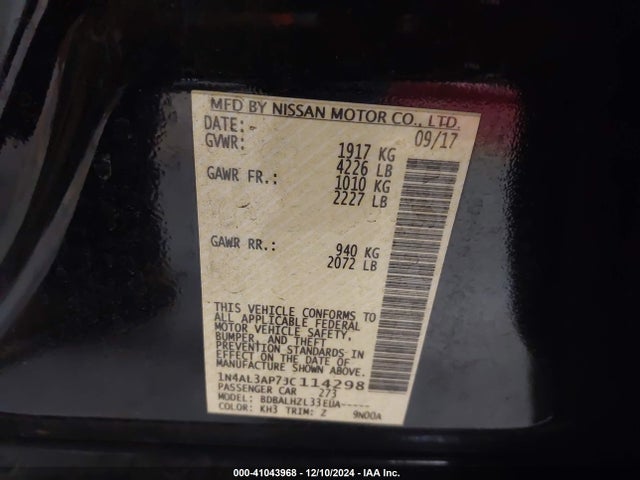 1N4AL3AP7JC114298 Nissan Altima 2.5 Sr