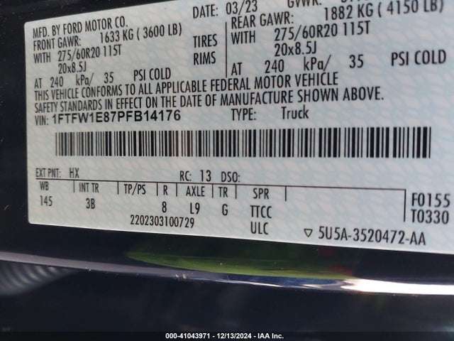 1FTFW1E87PFB14176 Ford F-150 Platinum