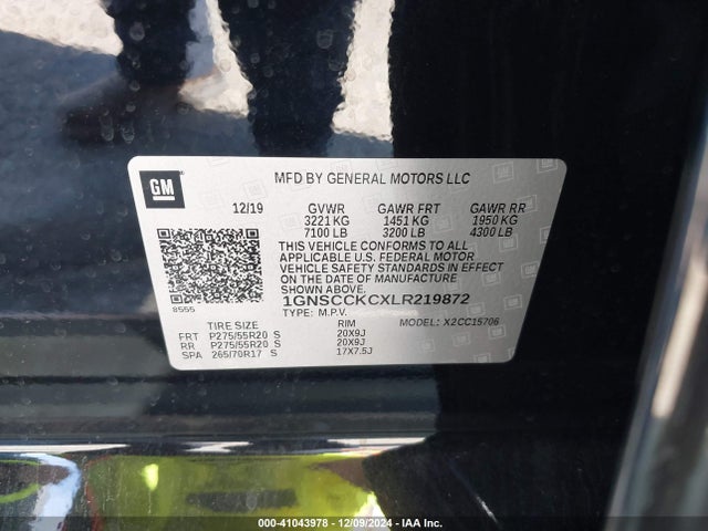1GNSCCKCXLR219872 Chevrolet Tahoe 2wd Premier