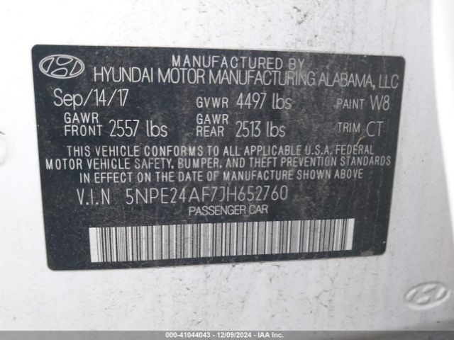 5NPE24AF7JH652760 Hyundai SONATA SE