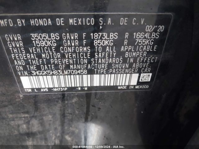 3HGGK5H83LM709458 Honda FIT EX