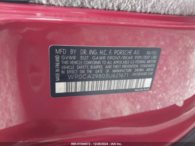 2003 PORSCHE BOXSTER WP0CA29803U621671 Photo 8