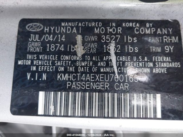 KMHCT4AEXEU760163 Hyundai ACCENT GLS