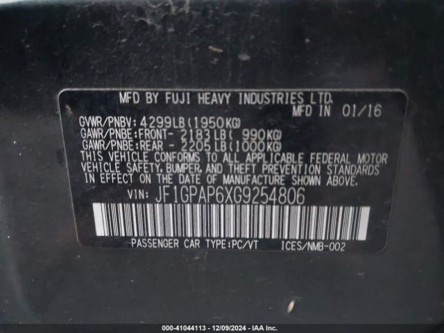 JF1GPAP6XG9254806 Subaru Impreza 2.0i Sport Premium