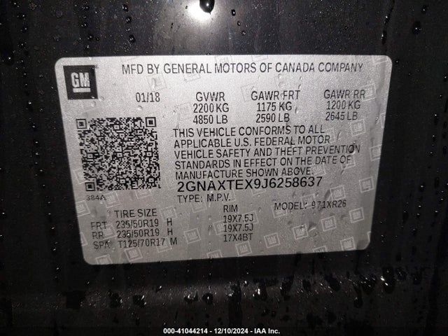 Chevrolet EQUINOX LT 2018 2GNAXTEX9J6258637 Image 9
