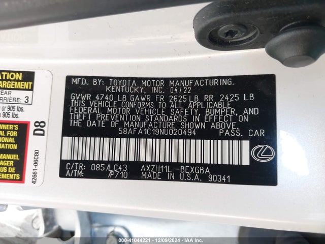 Lexus Es 300h Ultra Luxury 2022 58AFA1C19NU020494 Image 9