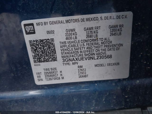 3GNAXUEV0NL230568 Chevrolet Equinox Awd Lt
