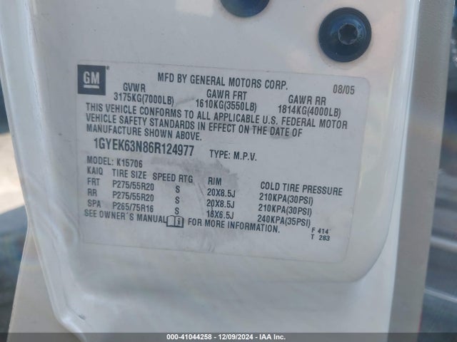 2006 CADILLAC ESCALADE 1GYEK63N86R124977 Photo 8