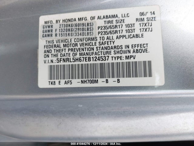 Honda Odyssey Ex-l 2014 5FNRL5H67EB124537 Image 9