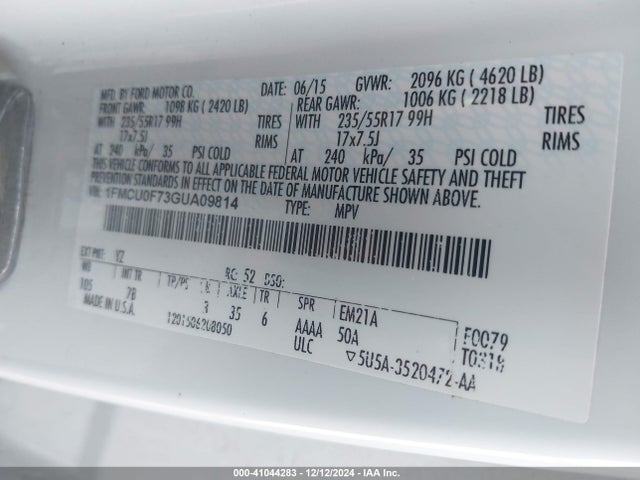 Ford ESCAPE S 2016 1FMCU0F73GUA09814 Image 9