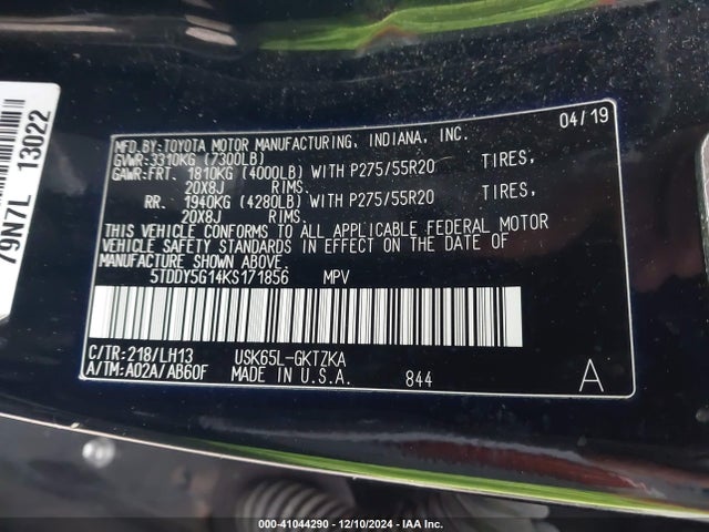 Toyota Sequoia Platinum 2019 5TDDY5G14KS171856 Image 9