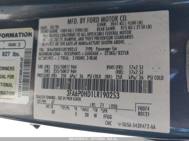 2020 FORD FUSION 3FA6P0HD1LR190253 Photo 8