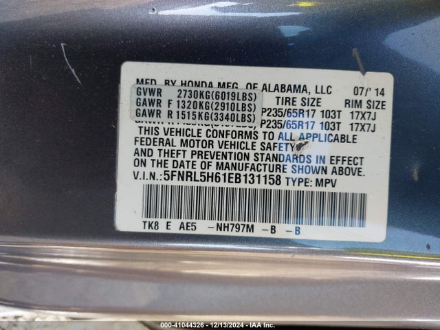 Honda Odyssey Ex-l 2014 5FNRL5H61EB131158 Image 9