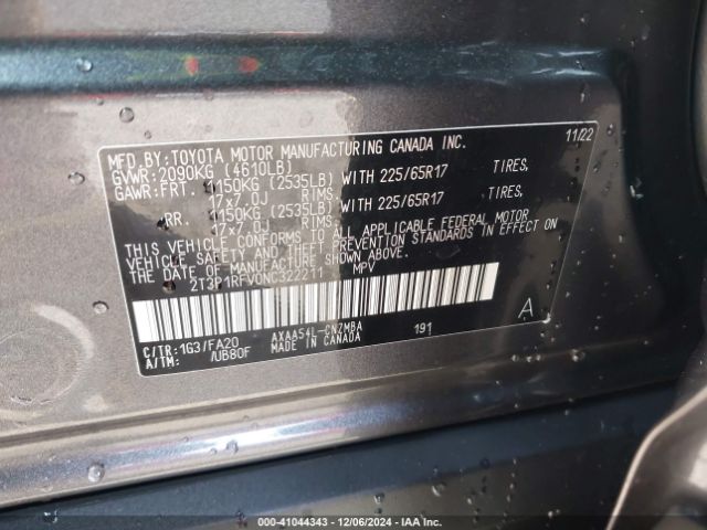 2T3P1RFV0NC322211 Toyota Rav4 Xle