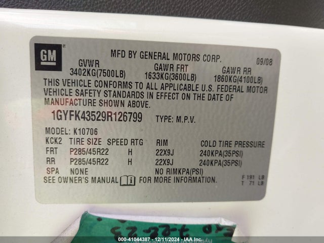 2009 CADILLAC ESCALADE HYBRID 1GYFK43529R126799 Photo 8