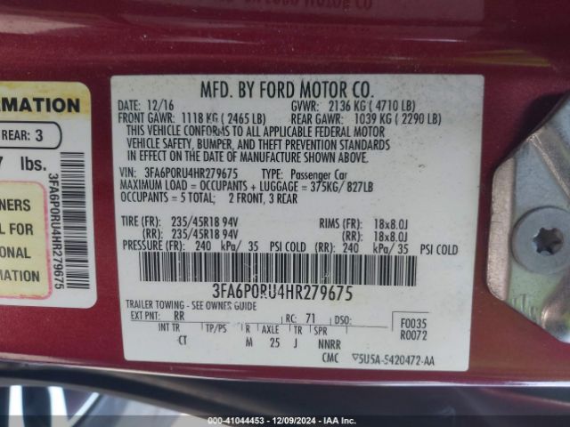 3FA6P0RU4HR279675 Ford Fusion Hybrid Titanium