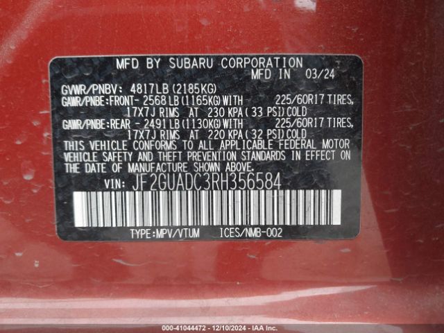 JF2GUADC3RH356584 Subaru Crosstrek Premium