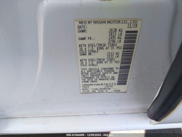 1N6AD0EV5KN876725 Nissan Frontier Sv