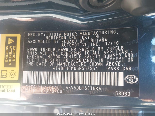 Toyota CAMRY LE 2016 4T4BF1FK0GR557551 Image 9