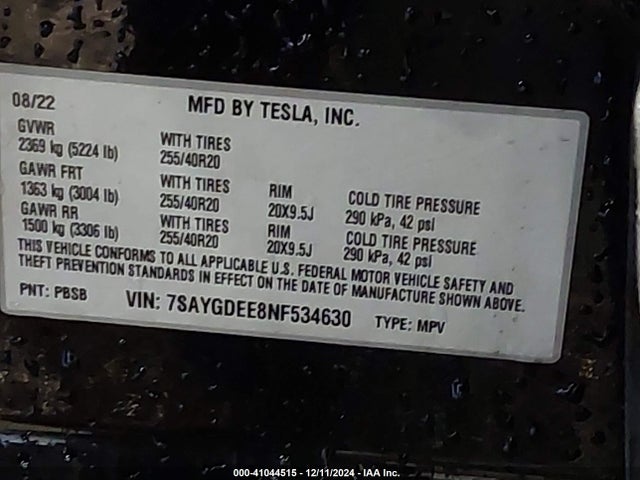 2022 TESLA MODEL Y 7SAYGDEE8NF534630 Photo 8