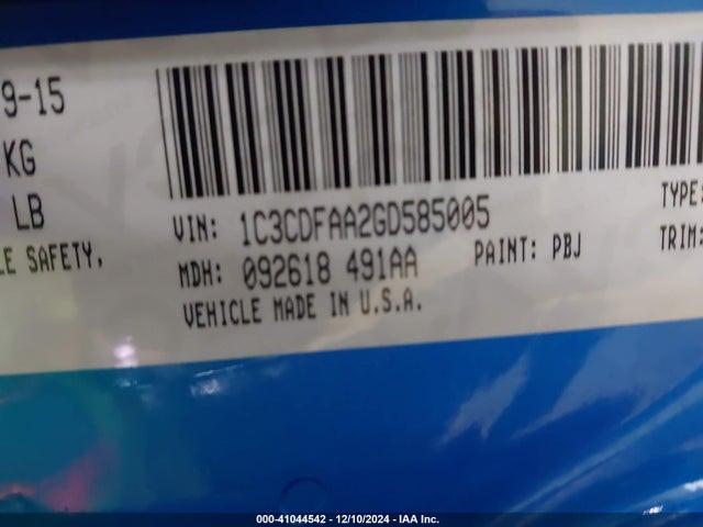 1C3CDFAA2GD585005 Dodge DART SE