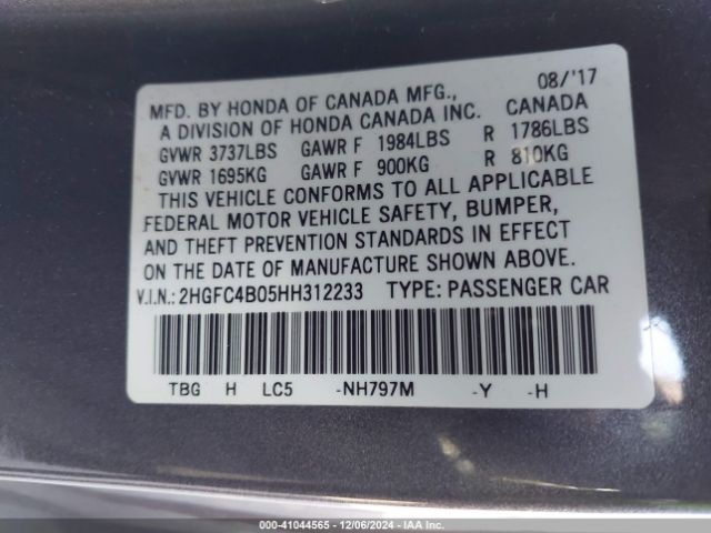 2HGFC4B05HH312233 Honda Civic Lx-p