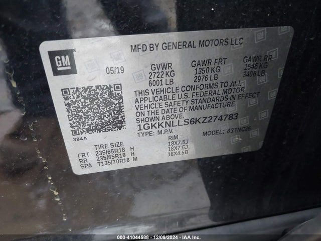 1GKKNLLS6KZ274783 GMC Acadia Sle-2