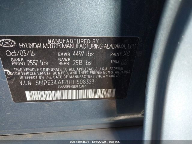5NPE24AF8HH508323 Hyundai SONATA SE