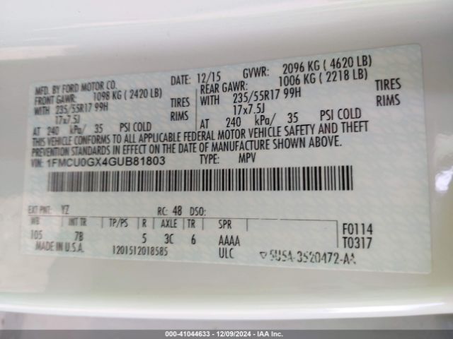 1FMCU0GX4GUB81803 Ford ESCAPE SE