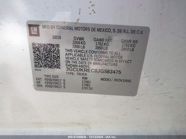 3GCUKREC0JG583475 Chevrolet Silverado 1500 Lt