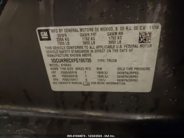 3GCUKRECXFG186735 Chevrolet Silverado 1500 2lt