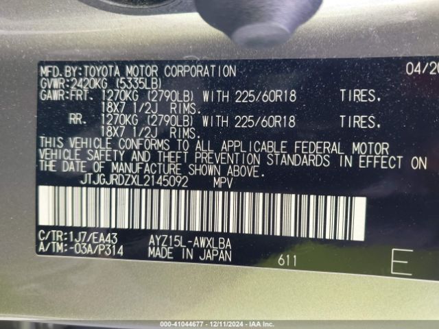 JTJGJRDZXL2145092 Lexus NX 300H