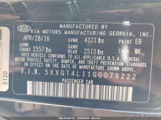 5XXGT4L11GG079222 KIA Optima Lx Turbo