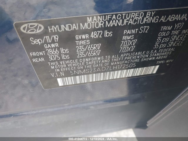 Hyundai Santa Fe Se 2020 5NMS23AD7LH172505 Image 9