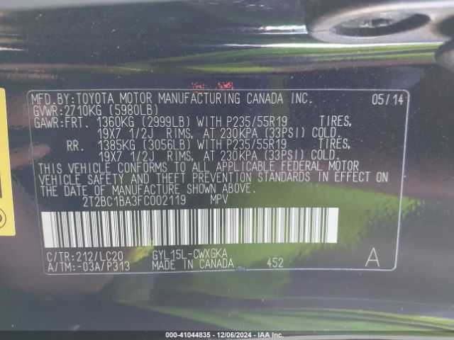 2T2BC1BA3FC002119 Lexus RX 450H