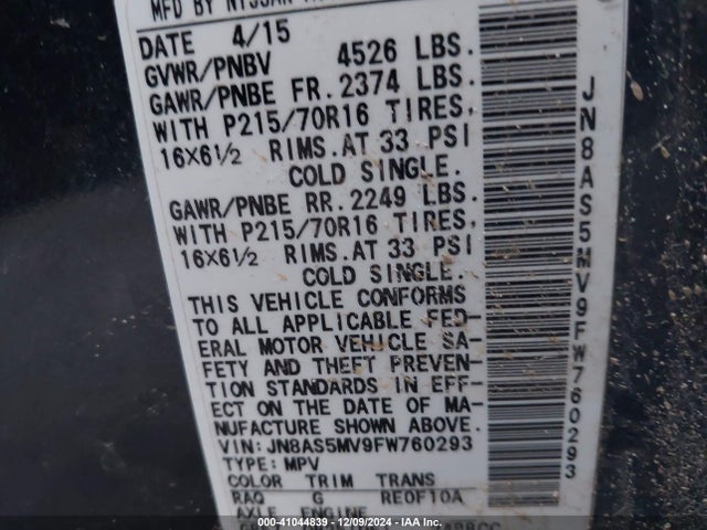 Nissan Rogue Select S 2015 JN8AS5MV9FW760293 Image 9