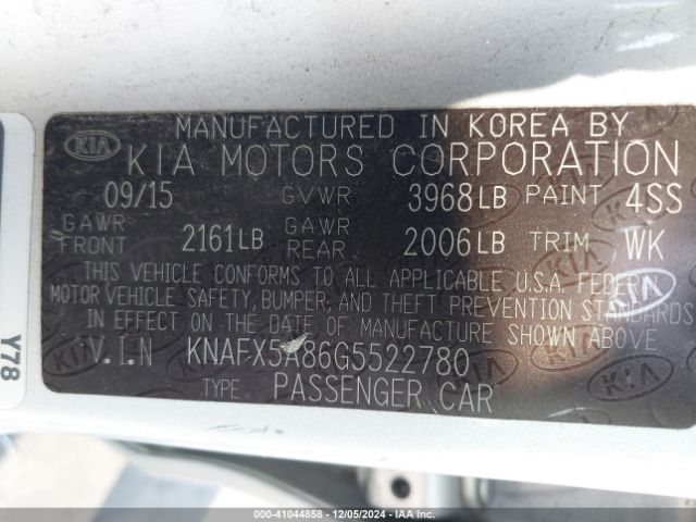 KNAFX5A86G5522780 KIA FORTE EX