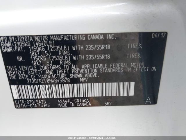 2T3DFREV8HW645978 Toyota Rav4 Limited/se/platinum