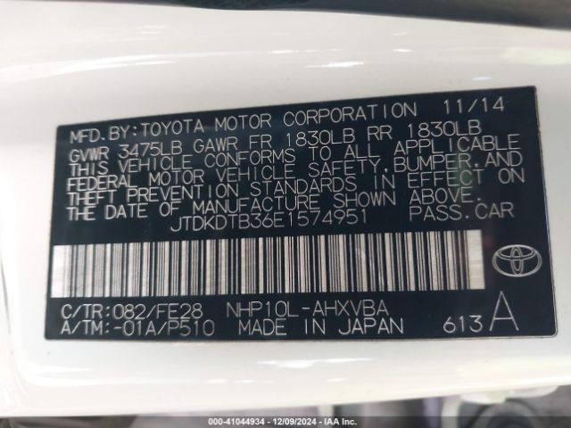 JTDKDTB36E1574951 Toyota Prius C One