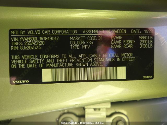 YV4H60DL3R1849047 Volvo Xc60 Recharge Plug-in Hybrid T8 Plus Dark Theme
