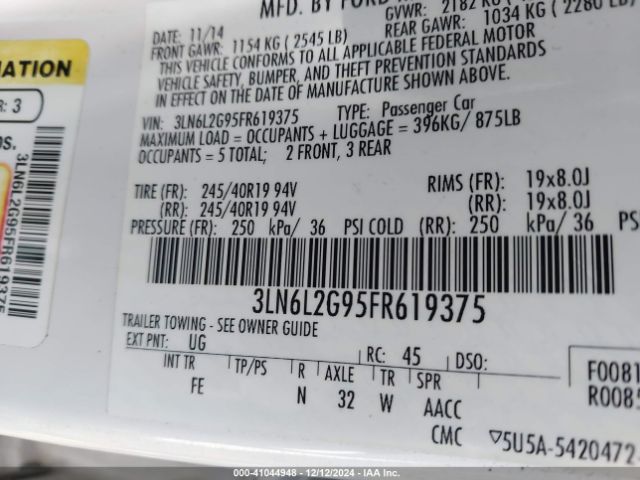 3LN6L2G95FR619375 Lincoln MKZ