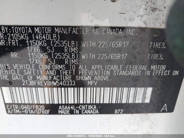 Toyota RAV4 LE 2017 2T3BFREV8HW540333 Image 9