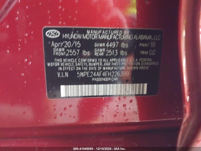 Hyundai SONATA SE 2015 5NPE24AF4FH226399 Image 9