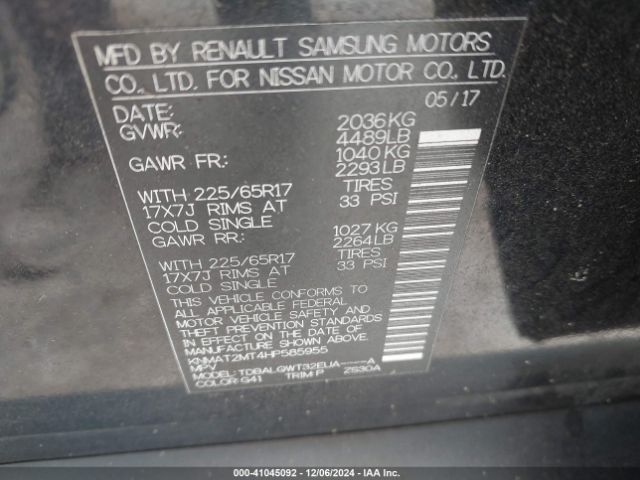 KNMAT2MT4HP585955 Nissan ROGUE SV