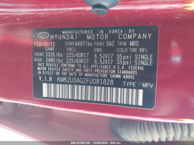 KM8JU3AG2FU081828 Hyundai TUCSON SE