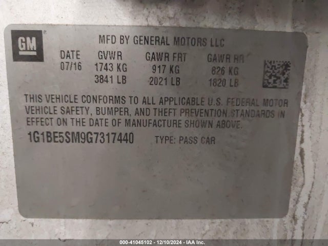 Chevrolet Cruze Lt Auto 2016 1G1BE5SM9G7317440 Image 9