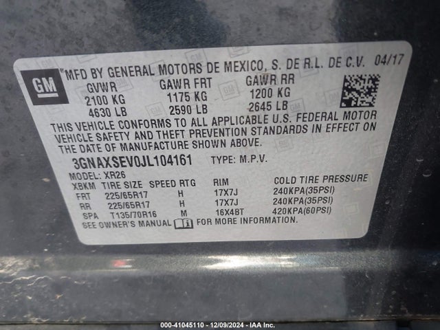 Chevrolet EQUINOX LT 2018 3GNAXSEV0JL104161 Image 9